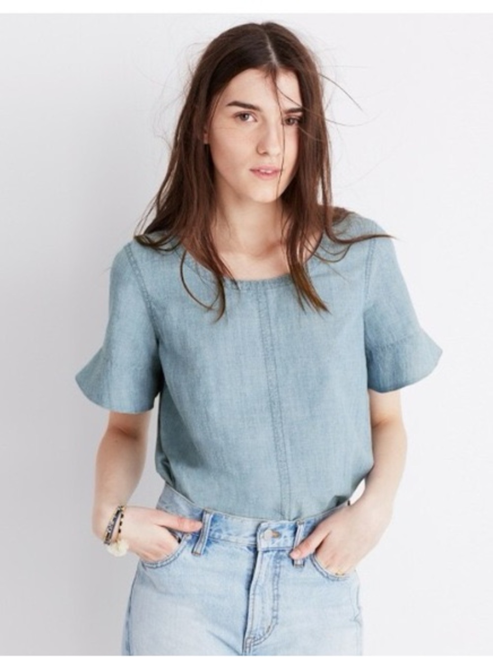 Madewell Denim T Bow Back Shirt Blue